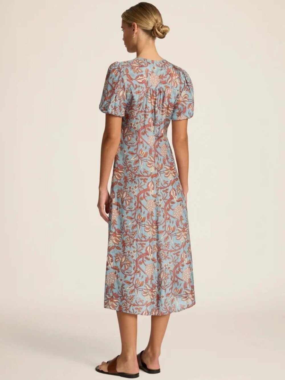 NWT Hannah Artwear Olivia Button Front Silk Midi Dress in Fernando Sky size 1/S - Picture 2 of 6